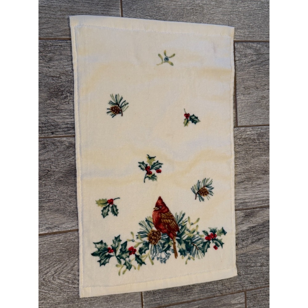 Christmas Kitchen Bath‎ Towel Lenox Dish Hand Cardinal Bird Holly Evergreen MCM